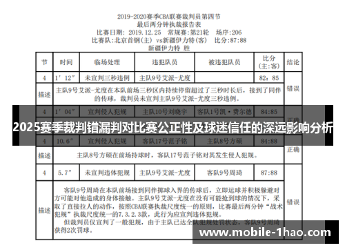 2025赛季裁判错漏判对比赛公正性及球迷信任的深远影响分析 2025赛季裁判错漏判对比赛公正性及球迷信任的深远影响分析