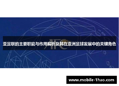 亚足联的主要职能与作用解析及其在亚洲足球发展中的关键角色