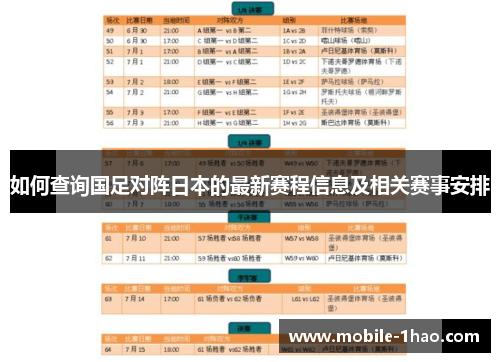 如何查询国足对阵日本的最新赛程信息及相关赛事安排
