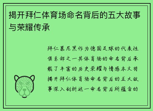 揭开拜仁体育场命名背后的五大故事与荣耀传承
